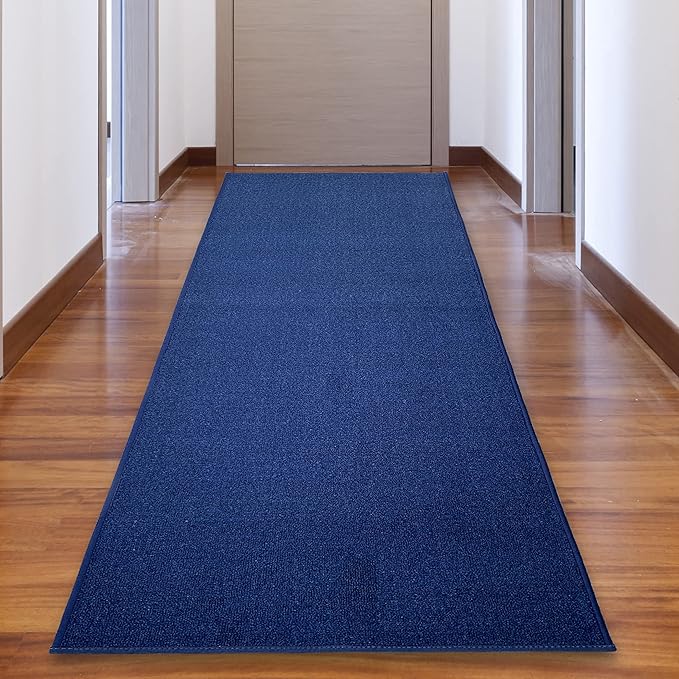 Custom Made Runner Rug Low Pile with Rubber Backing for Kitchen Foyer Hallway Entry Choose Your Length Size 26 Inch Wide Solid and Plain Dark Blue Color (2 feet x 26 inch)