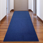 Custom Made Runner Rug Low Pile with Rubber Backing for Kitchen Foyer Hallway Entry Choose Your Length Size 26 Inch Wide Solid and Plain Dark Blue Color (10 feet x 26 inch)