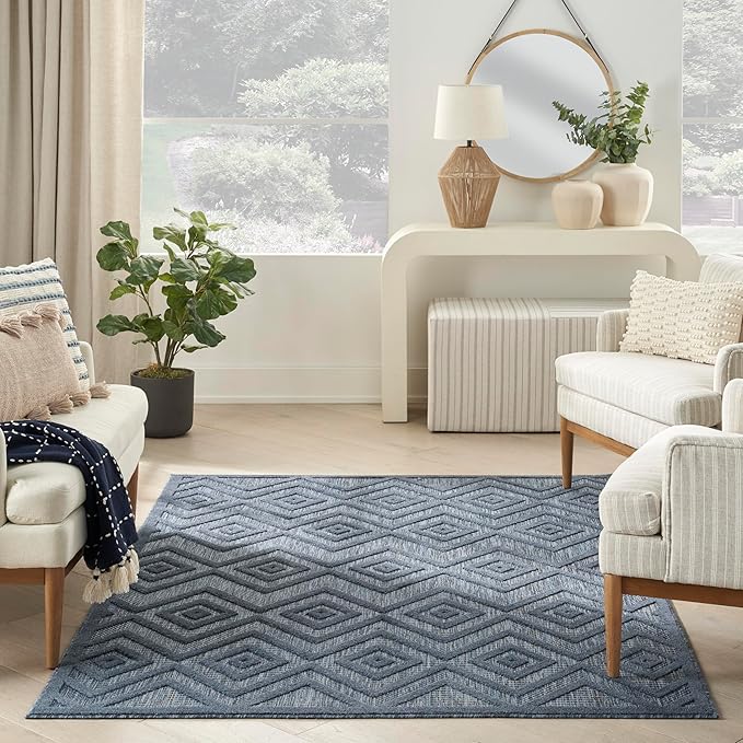 Nourison Home Versatile Navy Blue 6' x 9' Area Rug - Easy Clean, Non Shedding, Bed Room, Living Room, Dining Room, Kitchen (6' x 9')