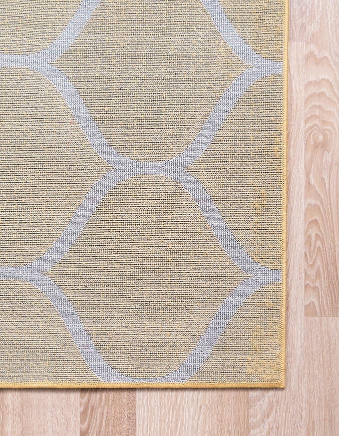 Rugs.com Lattice Frieze Collection Rug – 5' Square Yellow Medium Rug Perfect for Living Rooms, Kitchens, Entryways