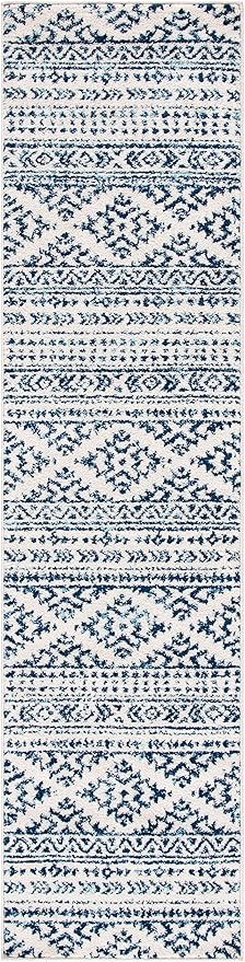 SAFAVIEH Tulum Collection Runner Rug - 2' x 21', Ivory & Navy, Moroccan Boho Tribal Design, Non-Shedding & Easy to Clean, Ideal for Living Room, Hallway, Foyer, Bedroom (TUL272D)