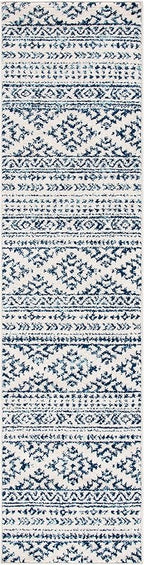 SAFAVIEH Tulum Collection Runner Rug - 2' x 21', Ivory & Navy, Moroccan Boho Tribal Design, Non-Shedding & Easy to Clean, Ideal for Living Room, Hallway, Foyer, Bedroom (TUL272D)