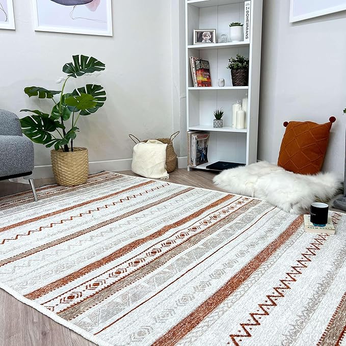 Alfa Rich 3x5 Beige Terracotta Washable Area Rugs for Living Room Bedroom Kitchen Cotton Runner