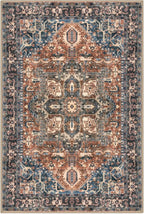 KOZYFLY Small Area Rug 2x3 Ft Rugs for Entryway Washable Boho Entry Rug Non Slip Door Mat Indoor Entrance Faux Wool Vintage Printed Kitchen Rug Throw Rugs for Entrance Kitchen, Red/Navy Blue/Brown