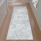 2x6 Runner Rug Washable Vintage Indoor Hallway Carpet Non Slip Grey Bedroom Low Pile Kitchen Distressed Long Retro Accent Throw Rug for Bathroom Dining Laundry Living Room