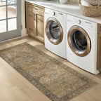 Bavni Kitchen Rug 2x5 Runner Rugs for Hallways Entryway, Washable Vintage Print Carpet, Ultra-Thin Chenille Low Pile Lightweight Rug with Non Slip Backing, Sepia