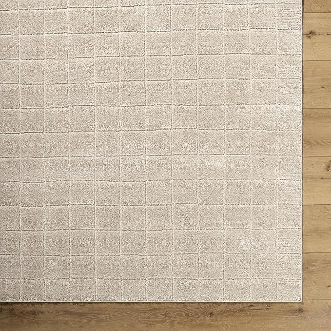 Livabliss x Our PNW Home Cascade Minimalist Grid Area Rug, 6'7" x 9', Light Beige