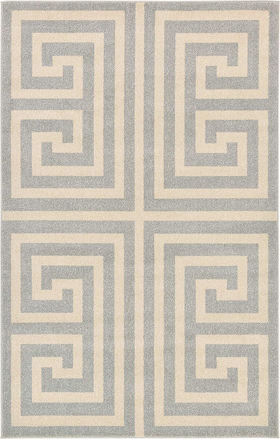 Unique Loom Athens Collection Classic Geometric Modern Border Design Area Rug (5' 0 x 8' 0 Rectangular, Gray/ Beige)