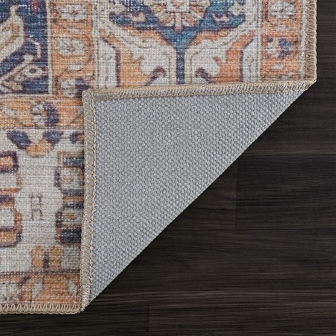 Bloom Rugs Washable 9' x 12' Rug - Orange/Blue/Beige Traditional Area Rug for Living Room, Bedroom, Dining Room, and Kitchen - Exact Size: 9' x 12'