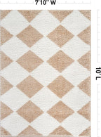 Rugshop Diamond Wave Shag Area Rug Beige 7' 10" x 10' Perfect for Large Living Rooms, Dining Areas, or Master Bedrooms