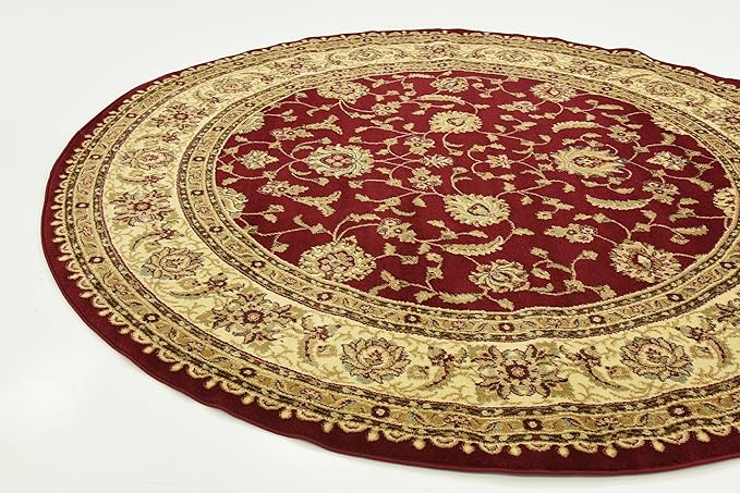 Unique Loom Voyage Collection Traditional Oriental Classic Intricate Design Area Rug (8' 0 x 8' 0 Round, Red/Gold)