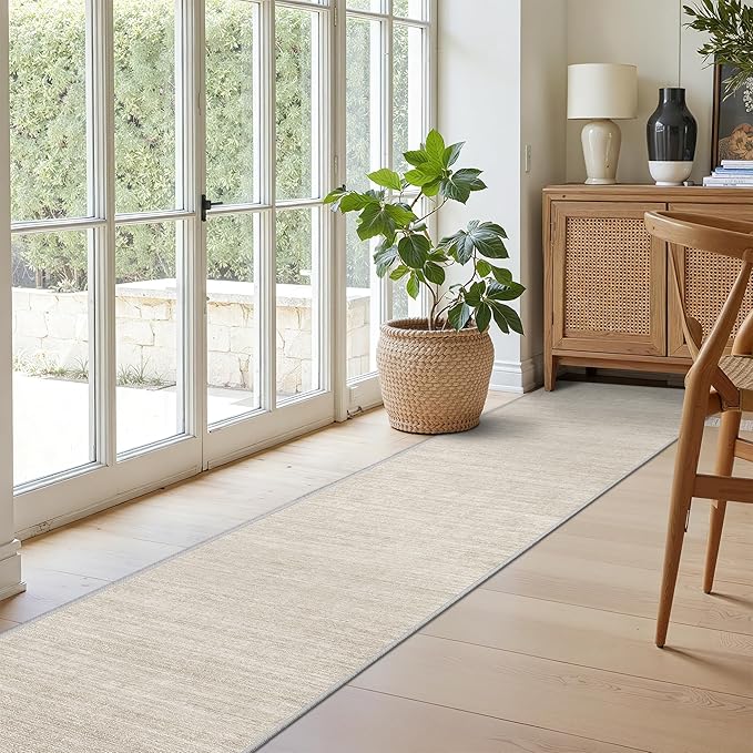 Valenrug Washable Rugs 2x12 - Stain Resistant 2x12 Area Rugs for Living Room, Non Slip Backing Large Area Rugs for Bedroom, Folable Machine Washable Area Rug (2'x12', Beige)