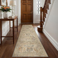 Bavni Kitchen Rug 2x8 Runner Rugs for Hallways Entryway, Washable Vintage Print Carpet, Ultra-Thin Chenille Low Pile Lightweight Rug with Non Slip Backing, Wood