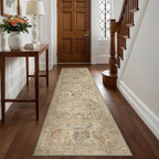 Bavni Kitchen Rug 2x8 Runner Rugs for Hallways Entryway, Washable Vintage Print Carpet, Ultra-Thin Chenille Low Pile Lightweight Rug with Non Slip Backing, Wood