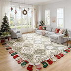 EnHomee 8x10 Area Rug, Soft Washable Rugs for Living Room Bedroom, Boho Non Slip Low Pile Stain Resistant Washable Rug Large Area Rugs for Dining Room,Easy to Clean Living Room Rug, Green