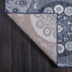 CAMILSON Indoor Outdoor Rug 9x12 Bohemian Medallion Floral Area Rugs for Indoor and Outdoor Patios Easy-Cleaning Non-Shedding Living Room Garden and Kitchen Washable Outside Carpet (9 x 12 / Navy)