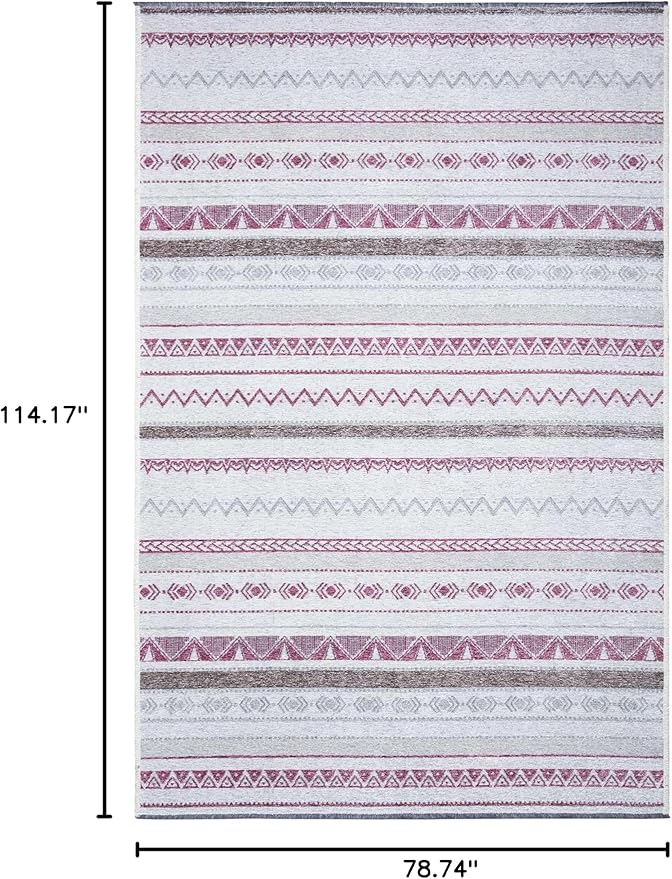 Alfa Rich 7x10 Mauve Off White Washable Area Rugs for Living Room Bedroom Kitchen Decor Cotton Rug