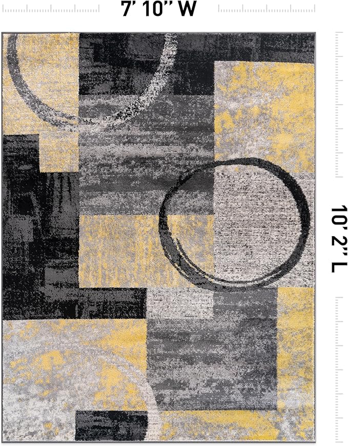 Rugshop Contemporary Circle Design Area Rug, Carpet with Jute Backing for Living Room, Bedroom, or Dining Room, Yellow, 7'10" x 10'2"