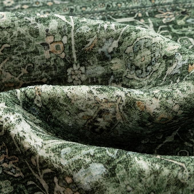 Green Runner Rug 2x6 Hallway Washable Carpet Soft Vintage Indoor Kitchen Non Slip Bedroom Traditional Retro Distressed Thicker Throw Long Rug Bathroom Laundry Entryway Office Dining Room
