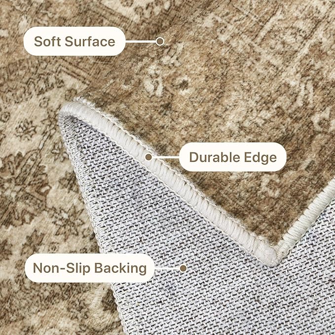 Bavni Clearance 2x3 Rugs for Entryway Indoor, Machine Washable Area Rug Non Slip, Vintage Distressed Throw Rugs, Ultra-Thin Small Entry Carpet, Low Pile Door Mat for Entrance, Bedroom, Bathroom, Brown