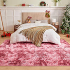 Andency 6x9 Area Rugs, Large Shag Fluffy Soft Shaggy Rugs for Living Room Bedroom, Non-Slip Tie-Dyed Dark Red Thick Plush Carpet for Kids Girls and Boys, Dorm Nursery Home Decor Aesthetic