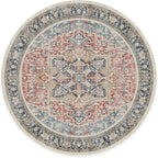 RUGGABLE Washable Vintage Area Rug – Kamran Cayenne Red 8 ft Round, Stain-Resistant, Non-Slip – Large Machine Washable Rugs for Living Room, Bedroom, Hallway, Entryway & Office–with Cushioned Pad
