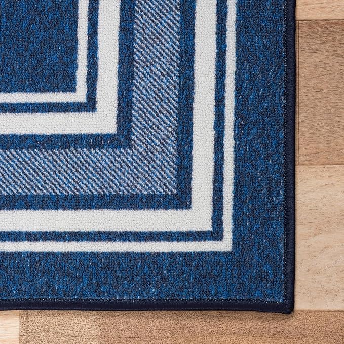 Beverly Rug Non Slip Area Rugs 2x5 Modern Bordered Non Skid Rubber Backing Soft Runner Rug for Living Dining Room Easy to Clean Non Shedding Kitchen Bedroom Indoor Carpet 2 x 5 Navy