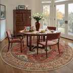 Tangsoo Round Rug 4ft Washable Circle Rug, Vintage Non Slip Small Boho Round Rug, Low Pile Circular Rugs, Round Carpet for Bedroom,Entryway,Nursery,Dorm,Kitchen,Terracotta