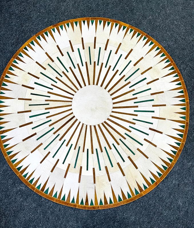 Sn Alef Home Round Designer Rug for Living Room | Handcrafted Black & White Boho Floor Carpet | Modern Ethnic Circular Mat for Home Décor & Meditation Space (White_4x4)