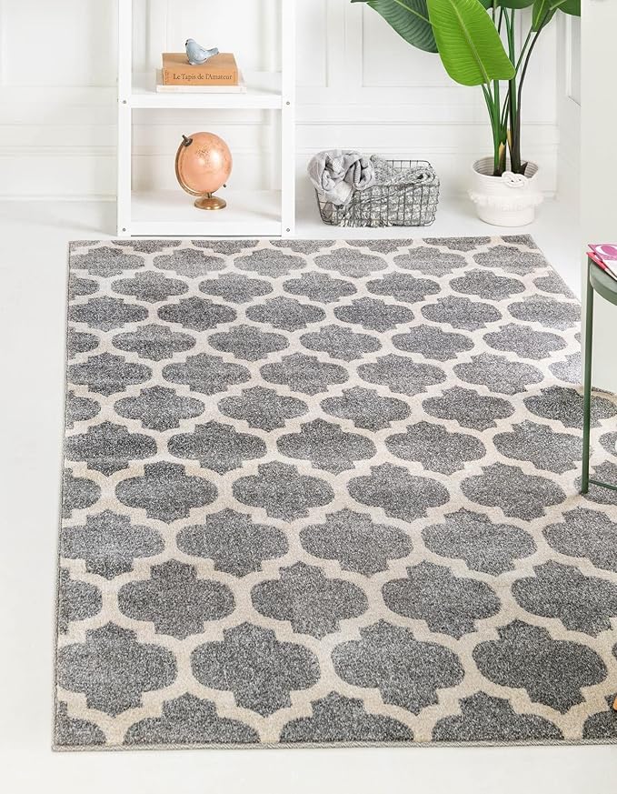 Rugs.com Lattice Collection Rug – 9' x 12' Dark Gray Medium Rug Perfect for Living Rooms, Large Dining Rooms, Open Floorplans