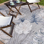 CAMILSON Indoor Outdoor Rug, Blue 6’x9’ Leaf Tropical Botanical Area Rugs for Indoor and Outdoor patios, Easy-Cleaning Non-Shedding Living Room, Garden and Kitchen Washable Outside Carpet (6x9)