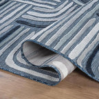 CAMILSON Indoor Outdoor Rug, Navy Blue 6x9 Geometric Arch Striped Area Rugs for Patio and Home Areas, Easy-Cleaning Non-Shedding Living Room, Garden and Deck Washable Outside Carpet (6 x 9)