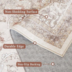 vivorug Beige 5x7 Area Rugs - Ultra-Thin Washable Rug with Non-Slip Backing, Ideal for Living Room, Bedroom, Kitchen Floor Carpet - Vintage Floral, Easy Clean, Durable, Low Pile