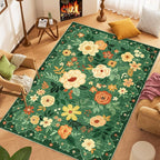 DUKINO 5x7 Area Rug, Floral Rugs for Living Room, Lightweight Non Slip Washable Rug, Indoor Low Pile & Non-Shedding Boho Design Rugs for Bedroom, Playroom, Dining Room, Dark Green