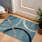 Rugshop Modern Wavy Circles Design Accent Rug, Fade-Resistant Carpet for Entryway, Bathroom, or Kitchen, Blue, 2'7" x 4'