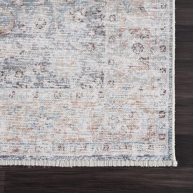 Bloom Rugs Caria Washable Non-Slip 12 ft Runner - Ocean Blue/Brick Traditional Runner for Entryway, Hallway, Bathroom, and Kitchen - Exact Size: 2'6" x 12'