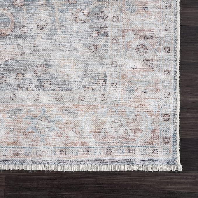 Bloom Rugs Caria Washable Non-Slip 8x10 Rug - Ocean Blue/Brick Traditional Area Rug for Living Room, Bedroom, Dining Room, and Kitchen - Exact Size: 7'8" x 10'