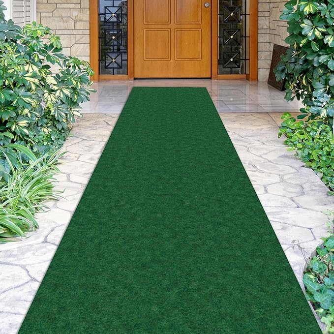 Ottomanson 2' x 44' Hallway Runner with Scraper Pile Extra Durable Non-Slip Rug Mat for Indoor & Outdoor Use - Ideal for Kitchen, Entryway, Patio & Garage - High-Traffic Carpet, Green