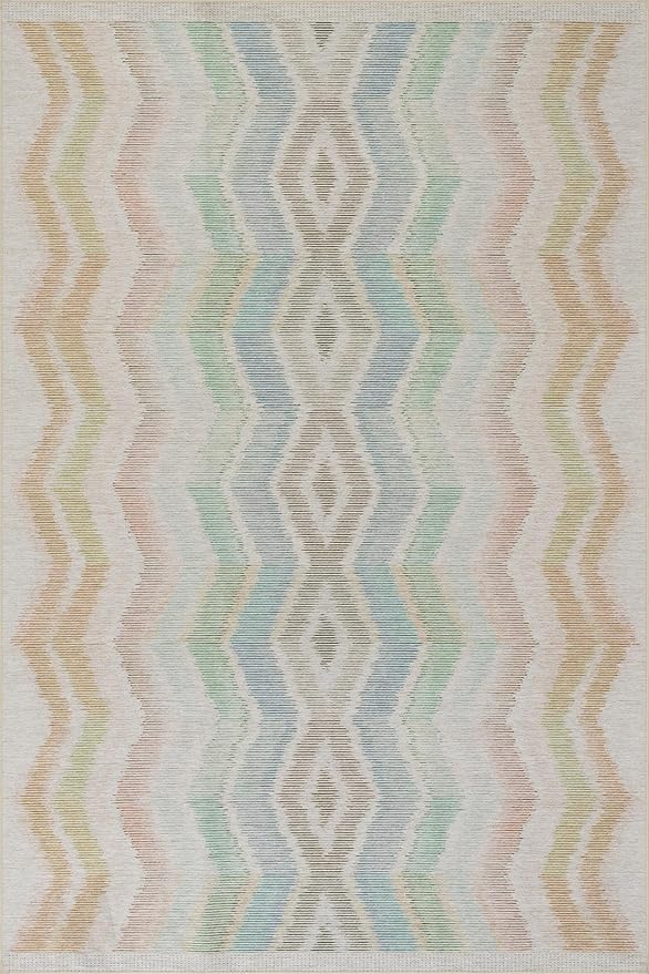 Dash & Albert Zarek Multi Machine Washable Rug, 7.5 X 9.5 Feet, Multicolored/White Chevron Pattern