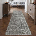 Black Runner Rug 2'6"x8' Vintage Area Carpet Hallway Long Indoor Kitchen Washable Living Room Low Pile Traditional Distressed Retro Accent Rug Non Slip Laundry Bathroom Office Dining Room