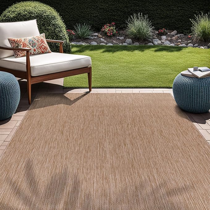 Beverly Rug Indoor Outdoor Rug 6x9, Washable Outside Carpet for Patio, Deck, Porch, Solid Modern Area Rug, Water Resistant, Jute Beige