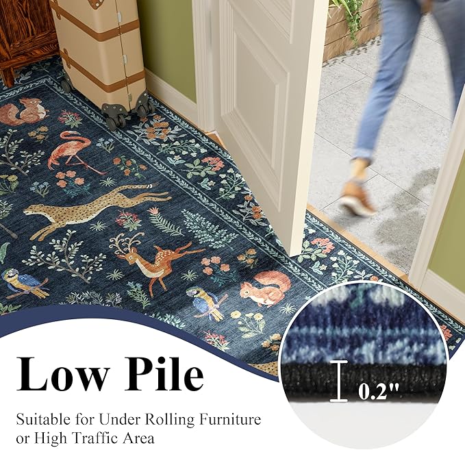 DUKINO 2x3 Rug, Washable Animal Rugs for Entryway, Non Slip Indoor Door Mat, Soft Low Pile Small Area Carpet for Entrance, Bedroom, Kitchen, Laundry, Bathroom, Navy Blue