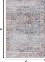 Bloom Rugs Caria Washable Non-Slip 4x6 Rug - Ocean Blue/Brick Traditional Area Rug for Living Room, Bedroom, Dining Room, and Kitchen - Exact Size: 4' x 6'