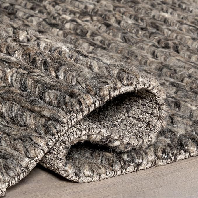 Nuloom Penelope Grey/Brown, 5' x 8', Hand-Braided, Wool & Cotton, Soft and Textured, High Traffic, Stain Resistant, Easy Clean, Durable Area Rug for Bedroom, Living Room, Dining, Foyer, Entryway