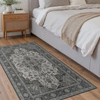Bavni Vintage 3x5 Area Rugs, Boho Oriental Living Room Rug, Machine Washable Rug Non Slip, Distressed Print Indoor Small Black Rugs, Low Pile Ultra-Thin Soft Carpet for Bedroom, Dining Room, Farmhouse