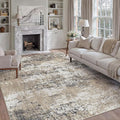 6x9 Abstract Area Rug Brown Washable Modern Neutral Living Room Carpet Non Slip Ultra Soft Low Pile Contemporary Bedroom Large Rug Indoor Office Dining Room Under Table Playroom