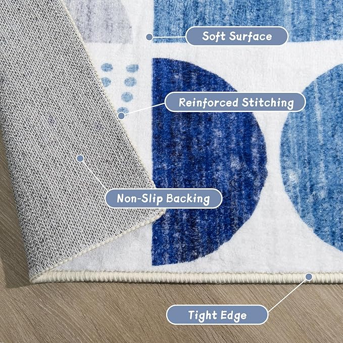MUJOO Blue Small Rug Washable,2x3 Area Rugs for Entryway Bathroom Entry Entrance Bedroom Kitchen,Front Door Mat Boho Throw Carpet Non Slip Indoor Soft Modern Abstract Navy Blue