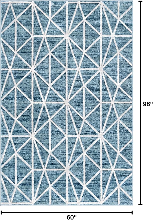 Rugs.com Lattice Trellis Collection Rug – 5' x 8' Blue Low-Pile Rug Perfect for Living Rooms, Large Dining Rooms, Open Floorplans