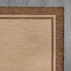 CAMILSON Indoor Outdoor Rug, 10x14 Bordered Natural Brown Modern Large Area Rugs for Indoor and Outdoor Patios, Kitchen and Hallway Mats, Washable Porch Deck Outside Carpet (Jute, 10 x 14)