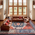 SERISSA 10x12 Area Rugs for Living Room, Large Washable Non-Slip Boho Rug, Ultra Soft Vintage Rust Oriental Tribal Print Distressed Carpet for Dining Room Bedroom Office Home Decor